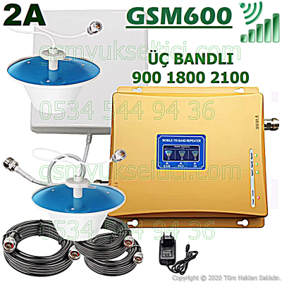 Gsm Repeater Üç Bandlı Gsm Yükseltici - 2 İç Antenli