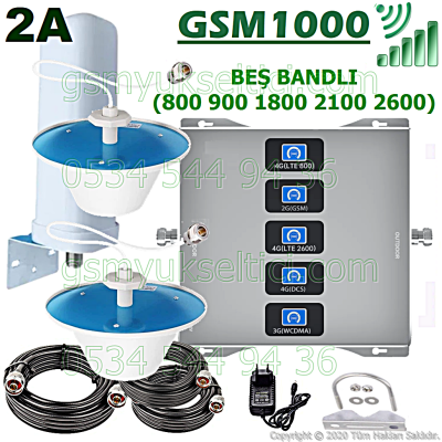 Gsm Repeater Beş Bandlı Gsm Yükseltici - 2 İç Antenli
